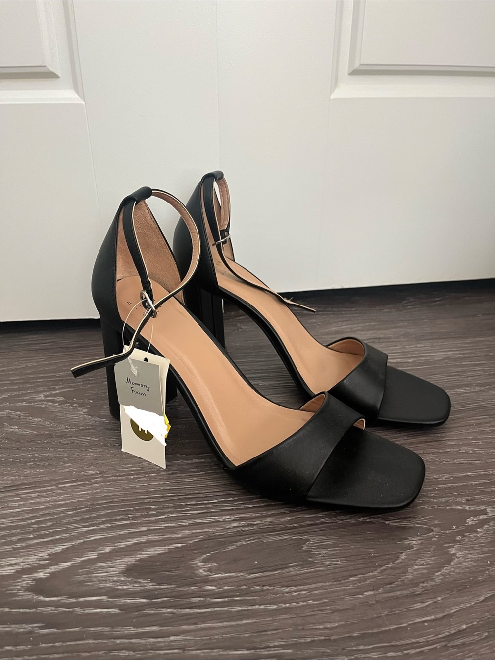 Black Ankle-Strap Open Toe Block Heels